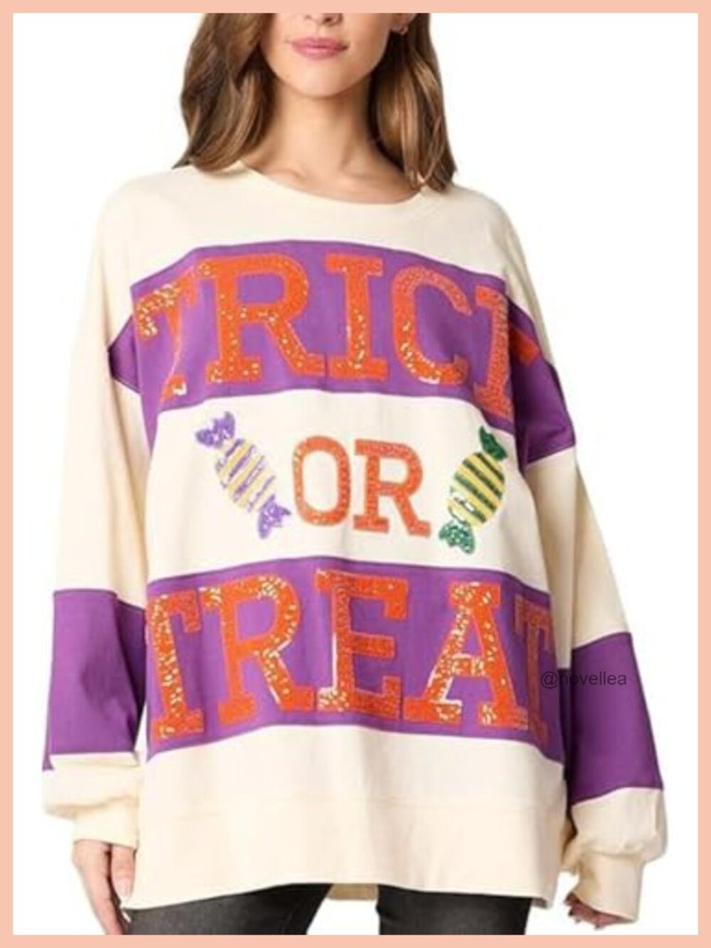 Sequin Color Block Crewneck Sweatshirt Long Sleeve Pullover